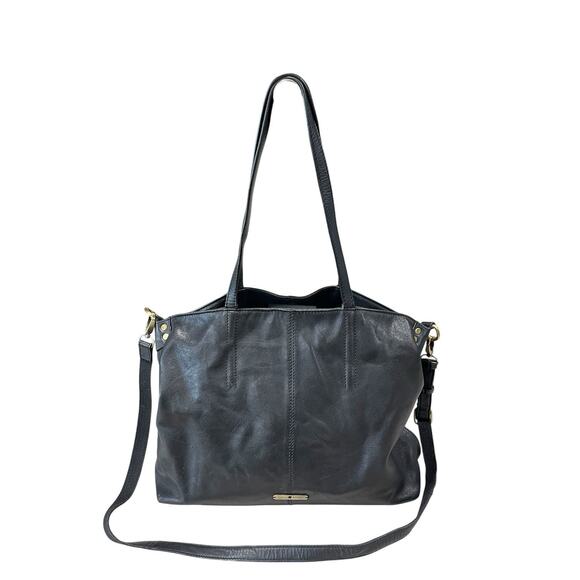 Lucky Brand "CHASE" Tote Shopper Bag Black Genuine Leather Bohemian Shopping - Picture 1 of 16